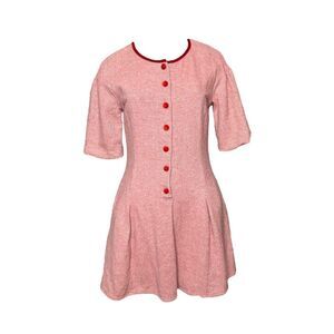 Elizabeth Lau Vintage Red Wool Mini Dress Dorset Buttons Short Sleeves Womens 8